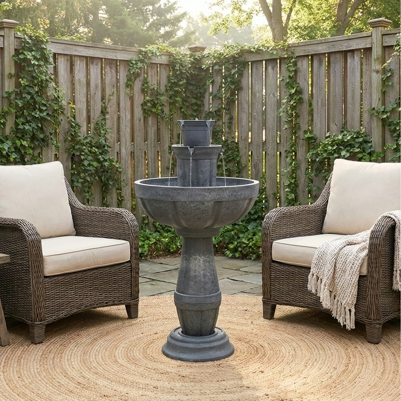 Bari 5-In-1 Cordless Fluted Fountain with Infinity Bowl