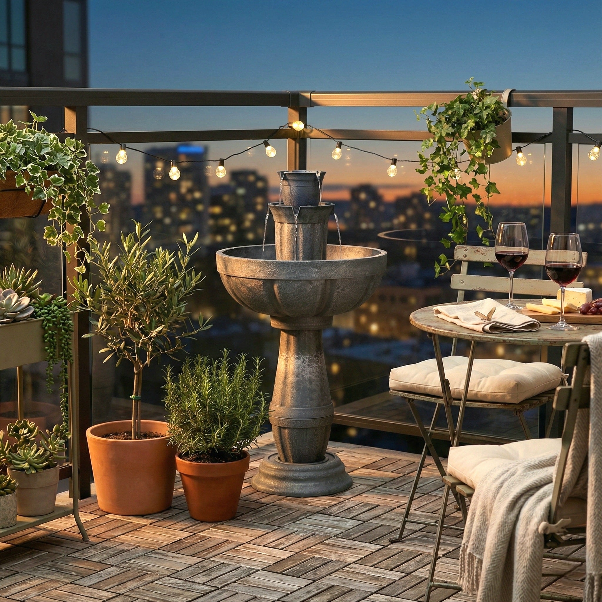 Bari 5-In-1 Cordless Fluted Fountain with Infinity Bowl