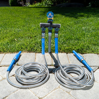Set of Two 25' Expanding Metal Hoses w/ 3-way Splitter