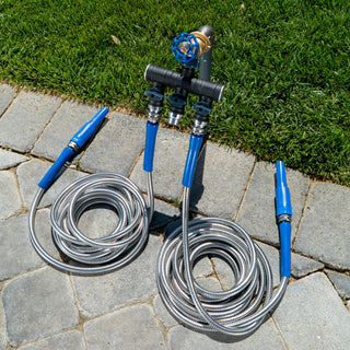 Set of Two 25' Expanding Metal Hoses w/ 3-way Splitter
