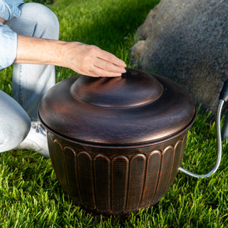 Bernini Metal Hose Storage Pot with Lid and Drainage Hole