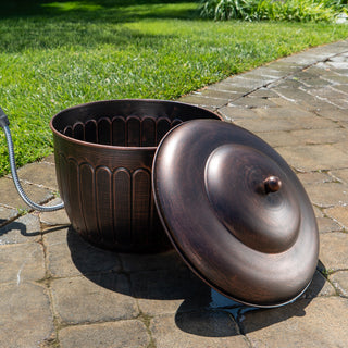 Bernini Metal Hose Storage Pot with Lid and Drainage Hole