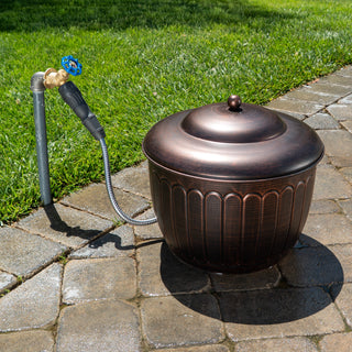 Bernini Metal Hose Storage Pot with Lid and Drainage Hole