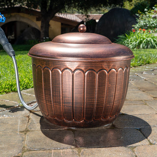 Bernini Metal Hose Storage Pot with Lid and Drainage Hole