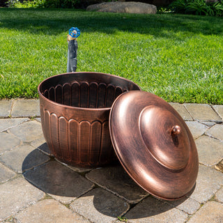 Bernini Metal Hose Storage Pot with Lid and Drainage Hole
