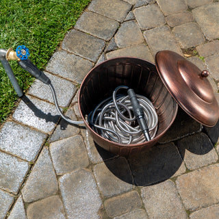 Bernini Metal Hose Storage Pot with Lid and Drainage Hole