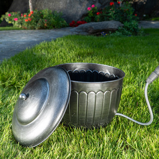 Bernini Metal Hose Storage Pot with Lid and Drainage Hole