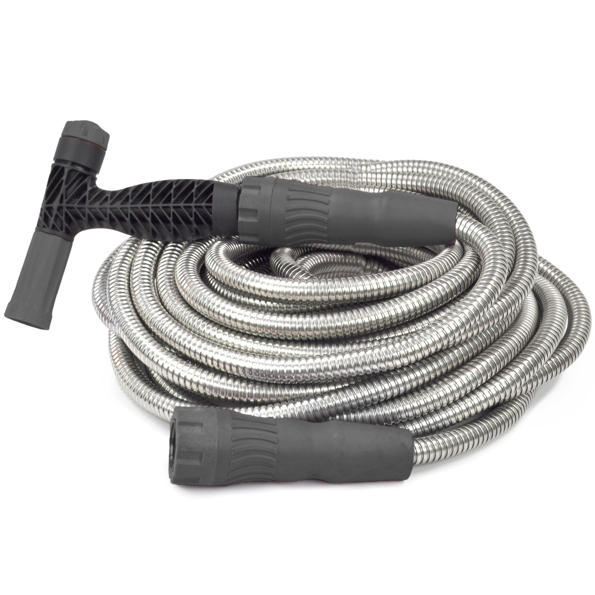 Bernini 75' Expanding Metal Garden Hose with 2-in-1 Nozzle ,Grey
